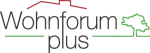 Logo mit Schriftzug "Wohnforum plus" und stilisierten Dach- und Baumelementen.