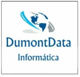 Logo da DumontData Informática, com globo estilizado e texto azul.