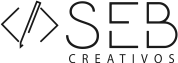 Icono con símbolo de código y texto "SEB CREATIVOS" en estilo moderno.
