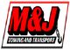 Red "M&J" logo with a towing hook, text: "Towing and Transport."