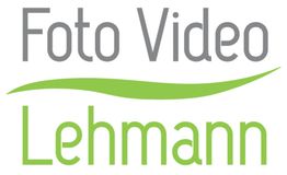Logo mit Text "Foto Video Lehmann" in Grau und Grün.