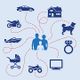 Family silhouette with icons of car, house, dog, jewelry, and more connected by dotted lines.