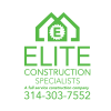 Green logo of Elite Construction Specialists with phone number 314-303-7552. House motif above.