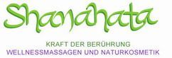 Textlogo: "Shanahata" in Grün. "Kraft der Berührung" und "Wellnessmassagen und Naturkosmetik" darunter.