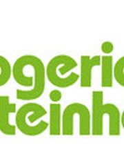 Logo der Drogerie Steinhölzli mit grünem Text und einem Blattmotiv rechts oben.