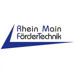 Ein Logo mit dem Text "Rhein Main FörderTechnik" in Blau und Schwarz.