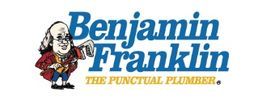 Cartoon of a man with text: "Benjamin Franklin, The Punctual Plumber."