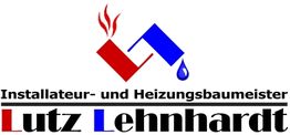 Logo mit rotem und blauem Symbol: "Installateur- und Heizungsbaumeister Lutz Lehnhardt".