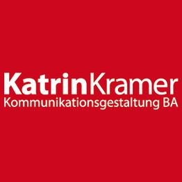 Roter Hintergrund, weißer Text: "Katrin Kramer Kommunikationsgestaltung BA".