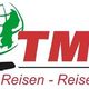 Logo mit grünem Globus, rotem "TMG" und Text "Flüge - Reisen - Reiseschutz".