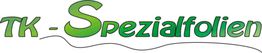 Logo mit Schriftzug "TK - Spezialfolien" in grüner, stilisierter Schrift.
