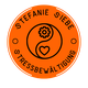 Oranges Logo mit Yin-Yang-Motiv, Zahnrad und Herz, Text: "Stefanie Siebe, Stressbewältigung".