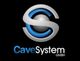 Logo der CaveSystem GmbH mit blauem und grauem Design auf schwarzem Hintergrund.