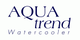 Logo mit Aufschrift "AQUA trend Watercooler" in dunkelblauer Schrift auf weißem Hintergrund.