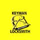 Logo with "Keyman Locksmith" text on a bright yellow background, featuring a key design.