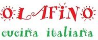 Logo mit "OLAFINO" in Rot und "cucina italiana" in Grün stilisiertem Text auf weißem Hintergrund.