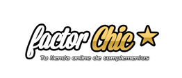 Logo de "factor Chic" con estrella y texto "Tu tienda online de complementos".