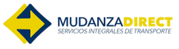 Logotipo de Mudanza Direct con flecha amarilla y texto azul y amarillo.