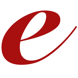Lettre "e" stylisée en rouge sur fond blanc.