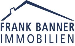 Logo von Frank Banner Immobilien mit stilisiertem Hausdach in Dunkelblau.