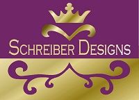 Lila-goldenes Logo mit Krone und Schriftzug "Schreiber Designs".