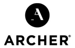 Logotipo de Archer: letra A en círculo negro sobre texto "ARCHER" en letras mayúsculas.