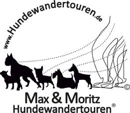 Silhouetten von Hunden und Füßen; Text: Max & Moritz Hundewandertouren.