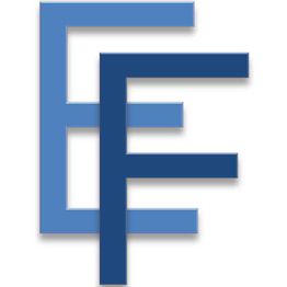 Logo com as letras "CE" e "EF" em azul claro e escuro, sobrepostas.