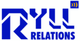 Blaues Logo mit stilisiertem Text "RYLL RELATIONS" und drei gelben Punkten rechts oben.