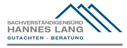 Logo des Sachverständigenbüros Hannes Lang mit blauen Dachlinien.