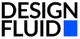 Schwarz-weißer Text "DESIGN FLUID" mit einem blauen Quadrat rechts unten.