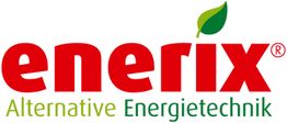 Logo von Enerix mit grünem Blatt, Text: "Alternative Energietechnik" in grüner Schrift.