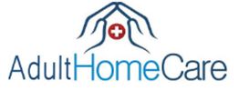 Logo for Adult Home Care with hands forming a roof over a medical cross.
