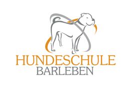 Logo der Hundeschule Barleben mit einem stilisierten Hund und einem Zierelement.
