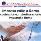 Logo Primedil: impresa edile a Roma per costruzioni e impianti, con immagine di cantiere.