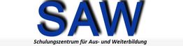 Text: "SAW Schulungszentrum für Aus- und Weiterbildung" in blau und schwarz auf weißem Hintergrund.