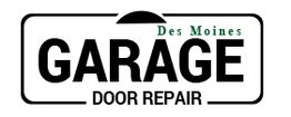 "Logo for Des Moines Garage Door Repair with bold black and green text."