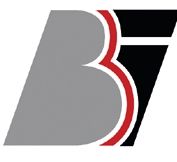 Logo mit Buchstaben "BT" in Grau und Schwarz, mit roten Konturen.