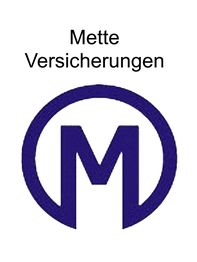 Blaues "M" im Kreis unter dem Text "Mette Versicherungen".