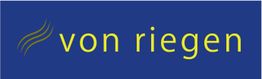 Blaues Logo mit gelber Schrift "von riegen" und geschwungenen Linien links.