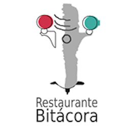 Logotipo del Restaurante Bitácora con un símbolo abstracto de utensilios de cocina.