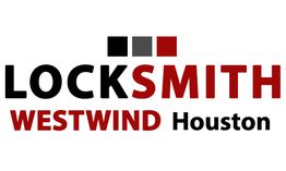 Logo for Westwind Locksmith Houston with blocks in black, grey, and red above the text.