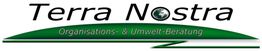 "Terra Nostra Logo: Organisations- & Umwelt-Beratung mit grünem Bogen und kleinem Globus."