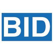 Weißer Text "BID" auf blauem Hintergrund.
