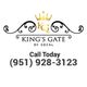 Logo with decorative crown, "King's Gate of SoCal", and a phone number.