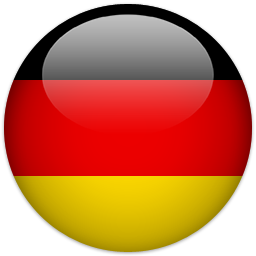 Eine runde, glänzende Flagge Deutschlands in Schwarz, Rot und Gold.