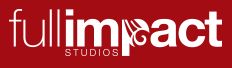 "Full Impact Studios logo with stylized letters on a red background."