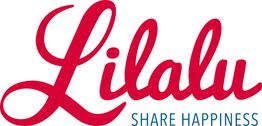 Logo mit dem roten Schriftzug "LILALU" und blauem Text "SHARE HAPPINESS" darunter.