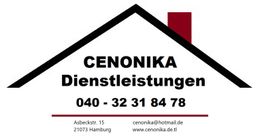 CENONIKA Dienstleistungen Logo mit Kontaktdaten und Hamburger Adresse.