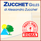 Logo di "Zucchet Gilles" con albero e sole, e marchio "Prodotti Chimici Roma".